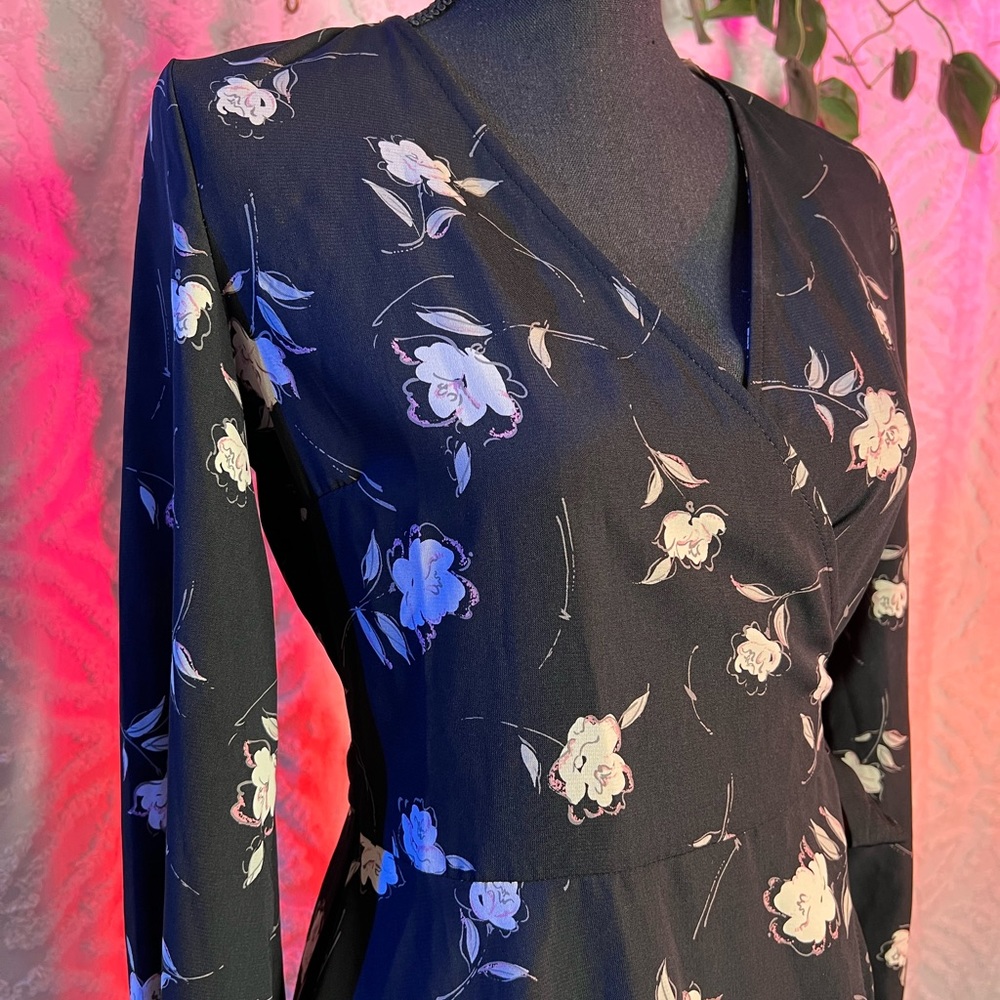 The Perfect Black Floral Warp Dress (Size S)